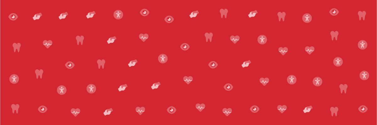 Illustration of health care icons on a red background